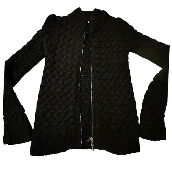 Prada Black Chunky Cardigan Jacket, Front‎ Zip, Size 46 italy - Picture 6 of 14